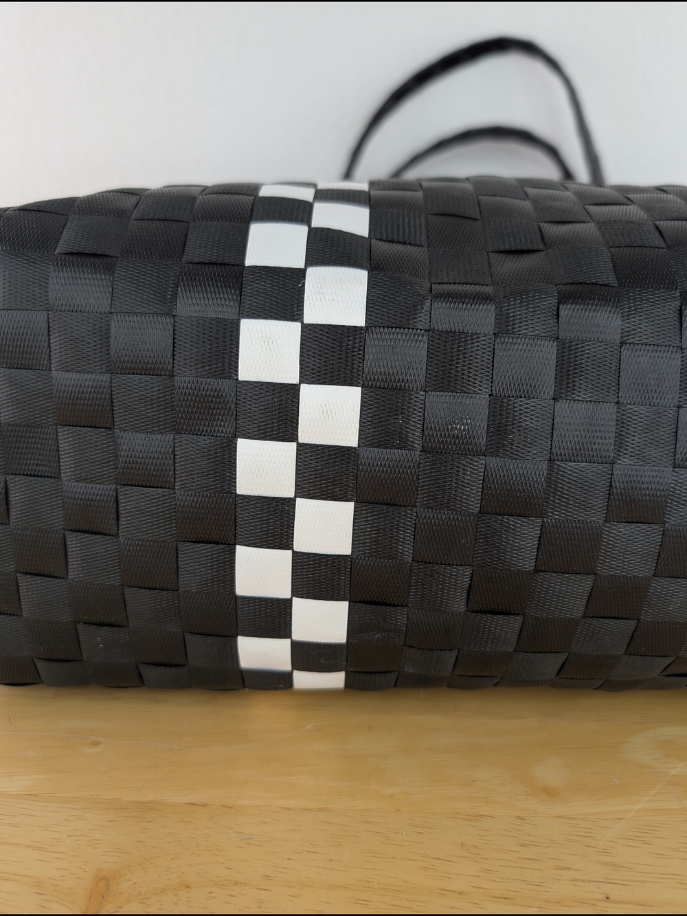 Kate Spade Black White Checker Stripe Basket Weave Woven Tote Bag Beach Shopping - Picture 13 of 16